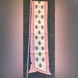 VTG '80s Ginnie Johansen 100% silk scarf pink buckles paisley made in Japan